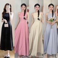 [Hàng Đặt May]: Váy Maxi Kaki Chéo 4 Màu Trơn Cổ Yếm Dáng Dài Xòe Siêu Nữ Tính (Ảnh Thật Trải Sàn) Lollaye