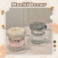 {HÀNG ĐẶT TRƯỚC} Cốc Uống Nước Thuỷ Tinh Đáng Yêu Hình Bông Hoa Decor Dễ Thương Xinh Xỉu