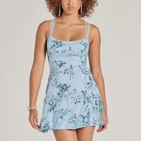 [Hàng Đặt Trước] Váy Mini Dress Hai Dây Thiết Kế Hoạ Tiết Bling Bling Trendy Thời Trang Vintage Âu Mỹ