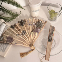 (hàng đặt trước)2 Quạt Mát Đạo Cụ Quạt Gấp Phong Cách Cổ Quạt Vải Vỏ Sò Phong Cách Trung Quốc Quạt Gấp Xách