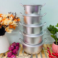 [HÀNG DẦY]  Bộ 5 nồi nhôm ĐK 16CM-18CM-20CM-22CM-24CM - Bộ nồi nấu cơm, canh, kho, xào xoong nhôm- CÓ NHẮC NỒI