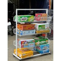 Hàng Dầy kệ rổ mỳ có bánh xe 4 tầng, kệ để bánh mỳ, (cao 1m3 x Dài 90cm) kệ hàng tạp hóa