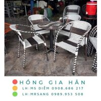 [HÀNG ĐẸP] Bàn ghế mây nhựa sân vườn Hồng Gia Hân M005