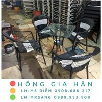 [HÀNG ĐẸP] Bàn ghế mây nhựa Hồng Gia Hân M014