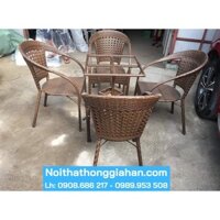 [HÀNG ĐẸP] Bàn ghế nhựa giả mây thanh lý Hồng Gia Hân H1219