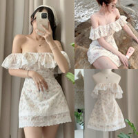 [Hàng đẹp] Đầm Váy Xô Thêu Hoa Trễ Vai Viền Ren Thiết Kế bèo xinh xắn