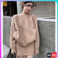 (Hàng Đẹp) Set Áo Len ARiss Ri Thêu Dập Nổi Mix Chân Váy Chữ A Dày Dặn Nữ Tính Tôn Dáng