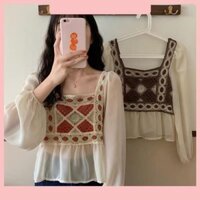 [HÀNG ĐẸP] SƠ MI phối len đan Ulzzang vintage tiểu thư - SM09 - jannahouse