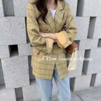 (Hàng Đẹp)Ảnh thật 4 hình cuối-HC247.Áo khoác vest blazer kẻ caro xuân hè retro