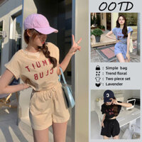 [Hàng giao ngay] Bộ đồ thể thao thời trang nhỏ nhắn phong cách Mỹ cho phụ nữ mùa hè, phong cách đường phố hot girl, áo ngắn tay rộng và quần short hai mảnh thời thượng