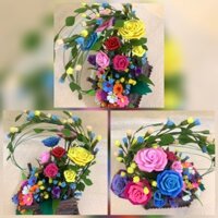 (Hàng handmade) Giỏ hoa hồng vải nỉ decor