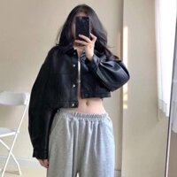 [Hàng Hot] Áo Khoác Da Croptop Cúc Bấm Xịn Xò 💖 Áo Khoác Lửng Trơn Dáng Basic