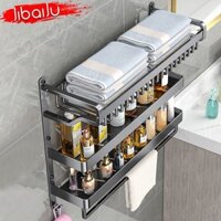 (HÀNG HOT) Jibaiju Không Gian Nhôm Giá Treo Khăn Phòng Tắm Có Giá Để Đồ Không Đục Lỗ Vệ Sinh Nhà Tắ