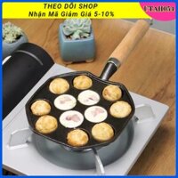 [Hàng HOT] Khuôn làm bánh bạch tuộc 14 lỗ - Chảo nướng bánh Takoyaki Chống Dính Có Tay Cầm Cho Gia Đình【Utah054】