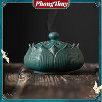 [Hàng HOT] Lư Xông Trầm Hương Đỉnh Đốt Trầm Hoa Sen Chất Liệu Gốm Sứ Phong Cách Vintage Trang Trí Nhà Cửa【PhongThuy】