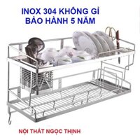 [HÀNG INOX ĐẶC] Kệ chén đa năng 2 tầng kết hợp 6 trong 1 gắn tường, gắn tủ bếp inox 304 không gỉ