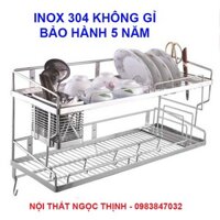 [HÀNG INOX ĐẶC] Kệ chén đa năng 2 tầng kết hợp 6 trong 1 gắn tường, gắn tủ bếp inox 304 không gỉ