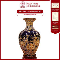 Hàng Loại 1 - Bảo Bình Trăm Hoa Đua Nở Men Xanh Coban Vẽ Vàng - Phúc Lộc Viên Minh