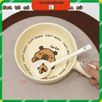 Hàng loại 1 Bát Gấu Capybara  Có Tay Cầm Kèm Thìa Sứ Siêu Xinh (có sỉ)