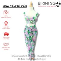 (hàng loại 1 đủ size) Đồ bơi nữ áo tắm nâng ngực kèm khăn họa tiết hoa cảm tú cầu đi biển sang trọng BIKINI SÀI GÒN