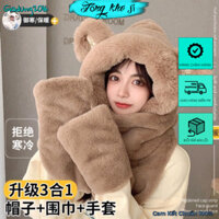 [Hàng Loại 1] Mũ trùm đầu dày dặn tích hợp khăn choàng giữ ấm tay thời trang mùa đông cho nữ ( Tuyển Sỉ