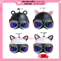[Hàng loại 1] Nón Bảo Hiểm cute đáng iu, Mũ bảo hiểm kèm kính phi công phụ kiện tai thỏ tai gấu chong chóng