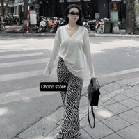 [HÀNG LOẠI 1] Set áo thun giấy cổ V mix quần họa tiết vằn đen trắng set áo phông phối quần họa tiết vằn đen trắng ,sẵ...