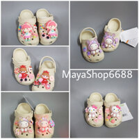 (Hàng Loại 1-Tặng 12 Sticker)Dép Sục Crocs Classic Màu Be+Mix Sticker Cho Bé Gái. Hàng Cao Cấp. Nhựa Không Mùi. Mềm.