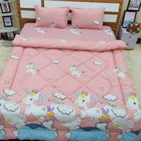 (Hàng loại 1)🍄Bộ chăn phao, ga gối cotton poly 1m6,1m8, 2m2, 1m2 chăn mền đắp đẹp, mẫu Ngựa pony hồng - ib chọn mẫu