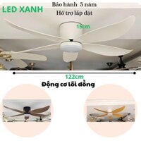 [Hàng loại I] Quạt trần 5 cánh LED XANH cho trần nhà thấp từ 2,5m động cơ DC lõi đồng cho phòng khách phòng ngủ