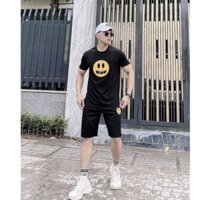 (Hàng Mới )Bộ Quần Áo Cộc Tay In Hình Mặt Cười Drew Màu Đen Basic Dễ Mặc,Chất Thun Cotton Dày Dặn Thoáng Khí Form Unisex