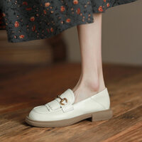 HÀNG MỚI DA MỀM CAO CẤP Giày Moca Loafer nữ Moccasin màu đen trắng kem đế 3cm fullbox