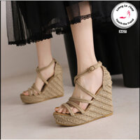 [HÀNG MỚI] GIÀY ĐẾ XUỒNG 10cm đế cói quai cói đan màu nâu cực sang X427