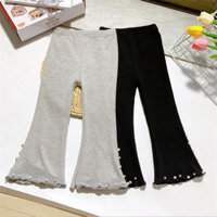 [Hàng mới] Quần trẻ em thoải mái, rộng rãi, đa năng, quần dài mùa thu cho bé gái, phong cách Hàn Quốc, quần ống loe ngọc trai cho bé gái, thời trang, quần màu trơn thoải mái