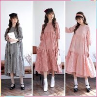 [Hàng Mới] Váy bầu công sở thiết kế kẻ caro - dáng dài qua gối, tay lỡ. nhiều màu lựa chọn
