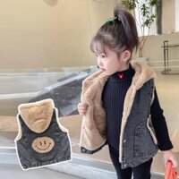 Hàng Mới Về Áo Khoác denim Sát Nách Có Mũ Trùm Dày Dặn Thời Trang Thu Đông Hàn Quốc Dành Cho Bé Gái