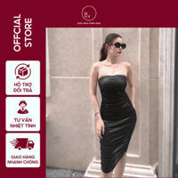 [HÀNG MỚI VỀ] Đầm Body Cúp Ngực Màu Đen Vải Phi Bóng Dáng Dài Chiết Eo Tôn Dáng Phong Cách Sang Chảnh Váy Dự Tiệc