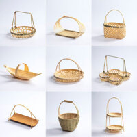 [HÀNG MỚI VỀ] Giỏ tre nhỏ có tay cầm tròn, giỏ đựng trà và trái cây, khay làm bánh ngọt, giỏ tre n
