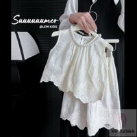 [Hàng Mới Về] Set Áo Ren Sát Nách + Quần Short Thêu Họa Tiết Phong Cách Hàn Quốc Thời Trang Mùa Hè Cho Bé Gái