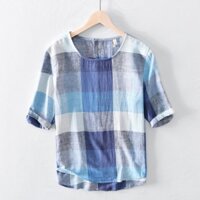 Hàng Mới Về Tay Ngắn Vải Lanh Thương Hiệu Áo Sơ Mi Dành Cho Nam Thời Trang Thoải Mái Kẻ Sọc Áo Nam Quần Áo Camisa Masculina Camisas De Hombre Ropa Hombre Thả Nhanh Vận Chuyển