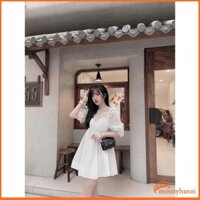 [Hàng Mới Về] Váy Ly Ngực Dáng Xòe Tay Bồng - Váy Trắng Tiểu Thư