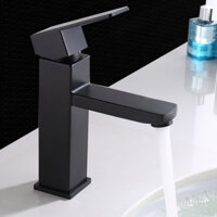 (Hàng mới về) Vòi Lavabo, vòi bồn rửa mặt nóng lạnh thân vuông inox 304 màu đen sang trọng cao 20cm mạ điện đen đẹp
