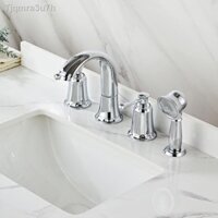 [HÀNG MỚI VỀ]▦Vòi chia chậu lõi đồng rửa bát màu bạc Châu Âu ba lỗ bốn cái van trộn nóng lạnh