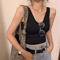 [HÀNG MỸ] Áo croptop bra FOREVER21 thun dệt kim gân tăm co dãn sát nách cổ V đen