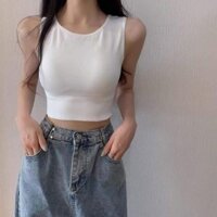 [HÀNG MỸ] Áo croptop FOREVER21 thun cotton giấy mềm có mút ngực sát nách trắng trơn