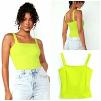 [HÀNG MỸ] Áo FOREVER 21 thun cotton bozip form lửng dây bản to ngực ngang xanh neon