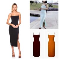 [HÀNG MỸ] Đầm ngắn FOREVER21 ôm body thun cotton dây ngực ngang xẻ tà đen, đỏ đô, cam đất, xanh mint