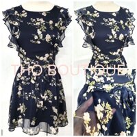 [HÀNG MỸ] Đầm ngắn xoè SPEECHLESS/FOREVER21 voan lụa dúng eo thắt nơ cổ tròn tay hến sọc ziczac xanh hồng khoét hở lưng