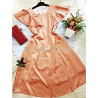 [HÀNG MỸ] Đầm RACHEL ZOE lụa satin xoè cổ tròn tay loe màu cam carot