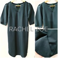 [HÀNG MỸ] Đầm suông RACHEL ZOE đũi cổ V tay lỡ phồng xanh lá mạ đậm vạt bầu có túi bên hông